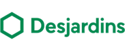 Logo Desjardins avec emblème hexagonal vert et texte vert sur fond blanc.