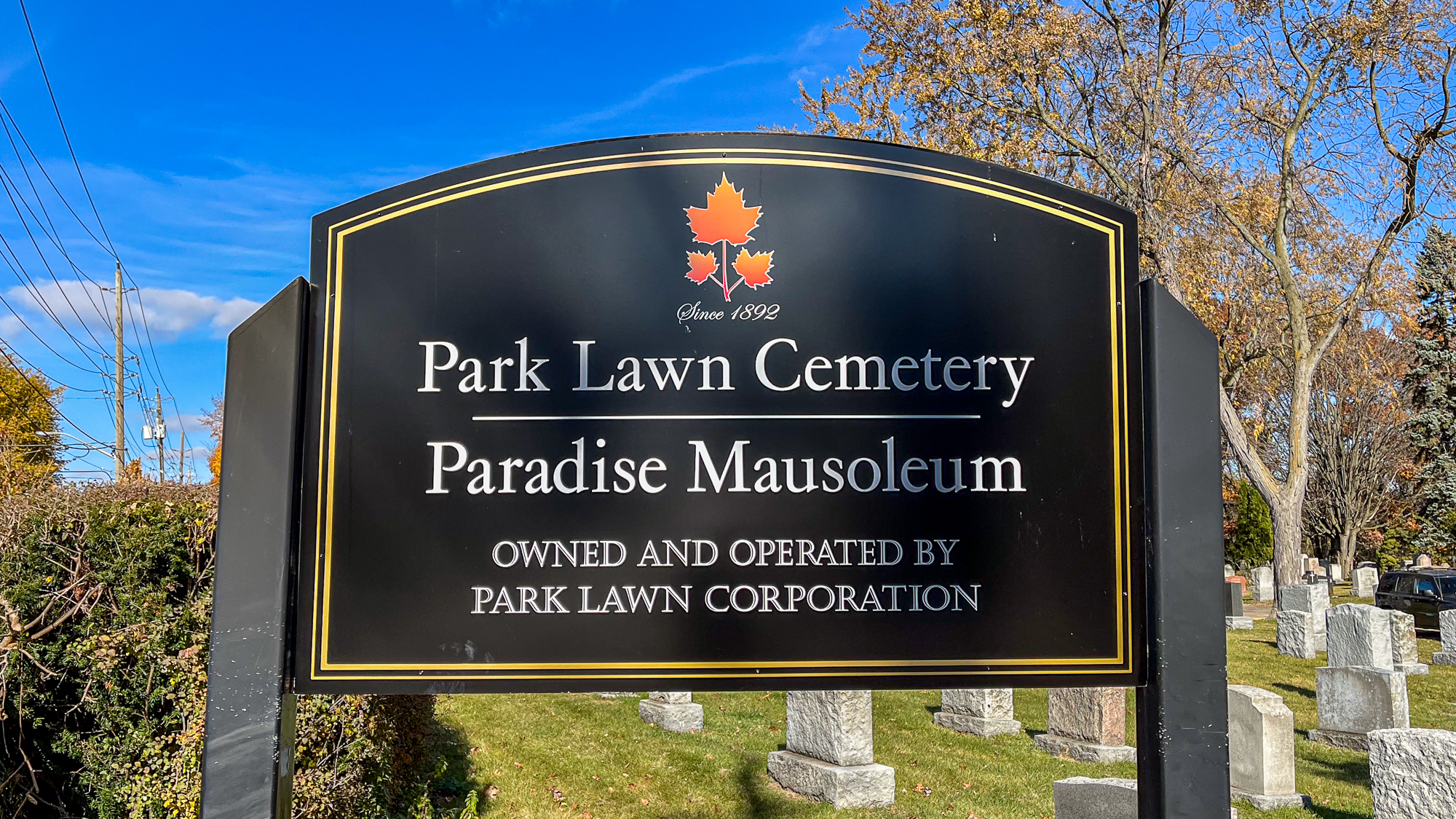 Park Lawn Cemetery sign