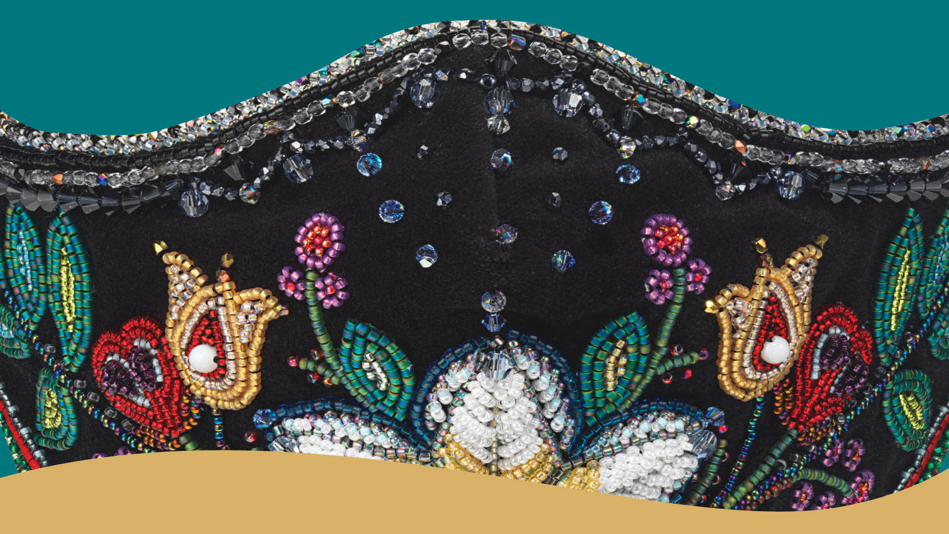 Detail of velvet beaded face mask.