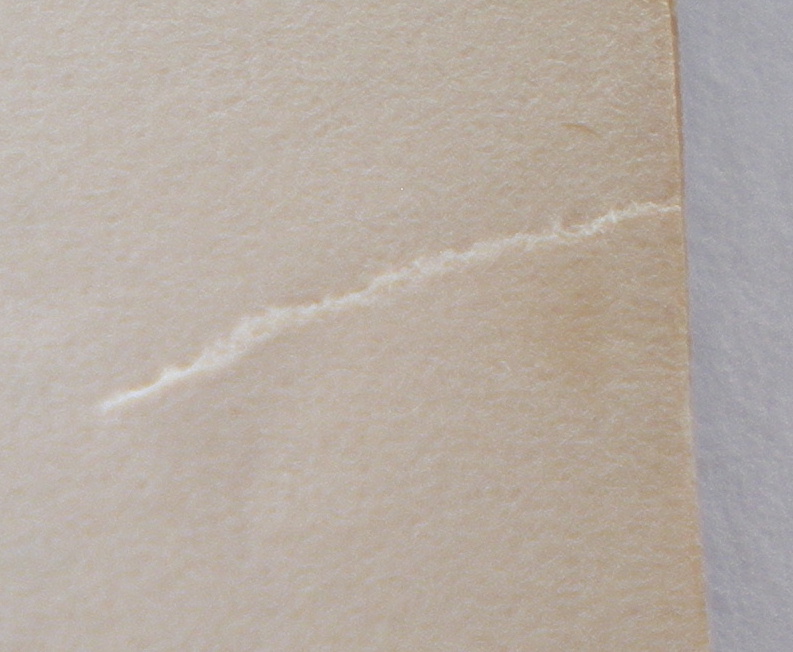 Close-up of a torn and slightly wrinkled beige paper corner.