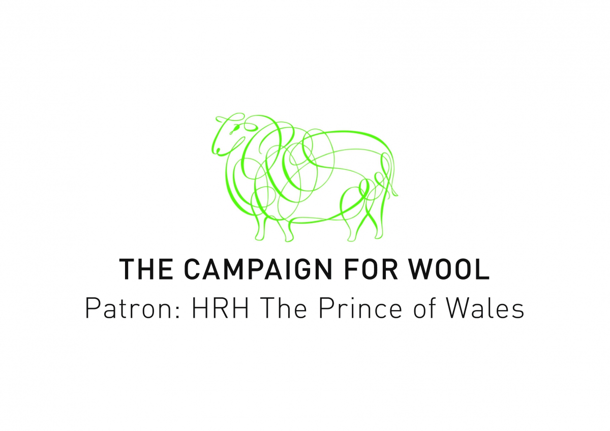 THE CAMPAIGN FOR WOOL Patron: HRH The Prince of Wales with a green wool-shaped line drawing above the text.