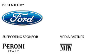 PRESENTED BY Ford logo, SUPPORTING SPONSOR PERONI ITALY, MEDIA PARTNER NOW