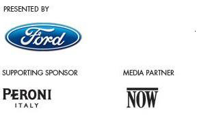 PRESENTED BY Ford logo, SUPPORTING SPONSOR PERONI ITALY, MEDIA PARTNER NOW