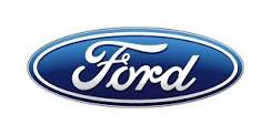 Logo Ford avec texte cursif blanc sur fond bleu ovale.