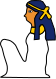 Drawing of a woman with dark blue hair, gold headband, and white dress sitting facing left.