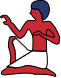 No visible text; illustration of a seated person in profile with blue hair and red upper body.