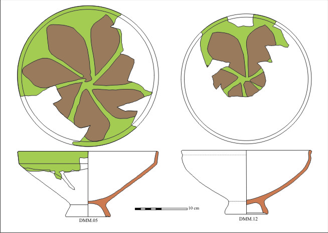 Scientific illustration of two cross-sections of fossil leaves with their respective scale bars and measurement details.