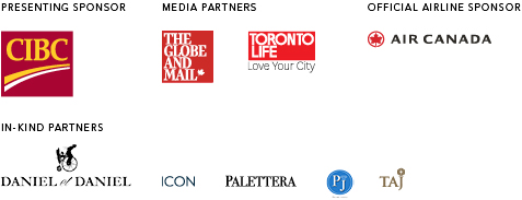 Les logos de CIBC, Toronto Life, Air Canada, Daniel & Daniel, ICON, Pallettra, TAJ ont été disposés en tant qu'organisations sponsors et partenaires.