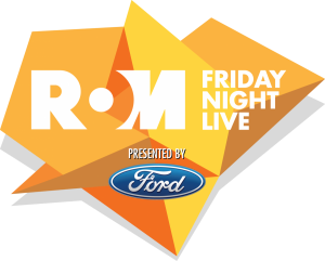 R•M Friday Night Live presented by Ford logo with white text on orange geometric shapes and a blue oval Ford emblem.