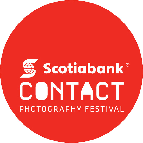 Scotiabank Contact Photography Festival logo with white text on a red circular background.