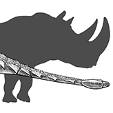 Illustration of Zuul next to a rhinosaurus silhouette
