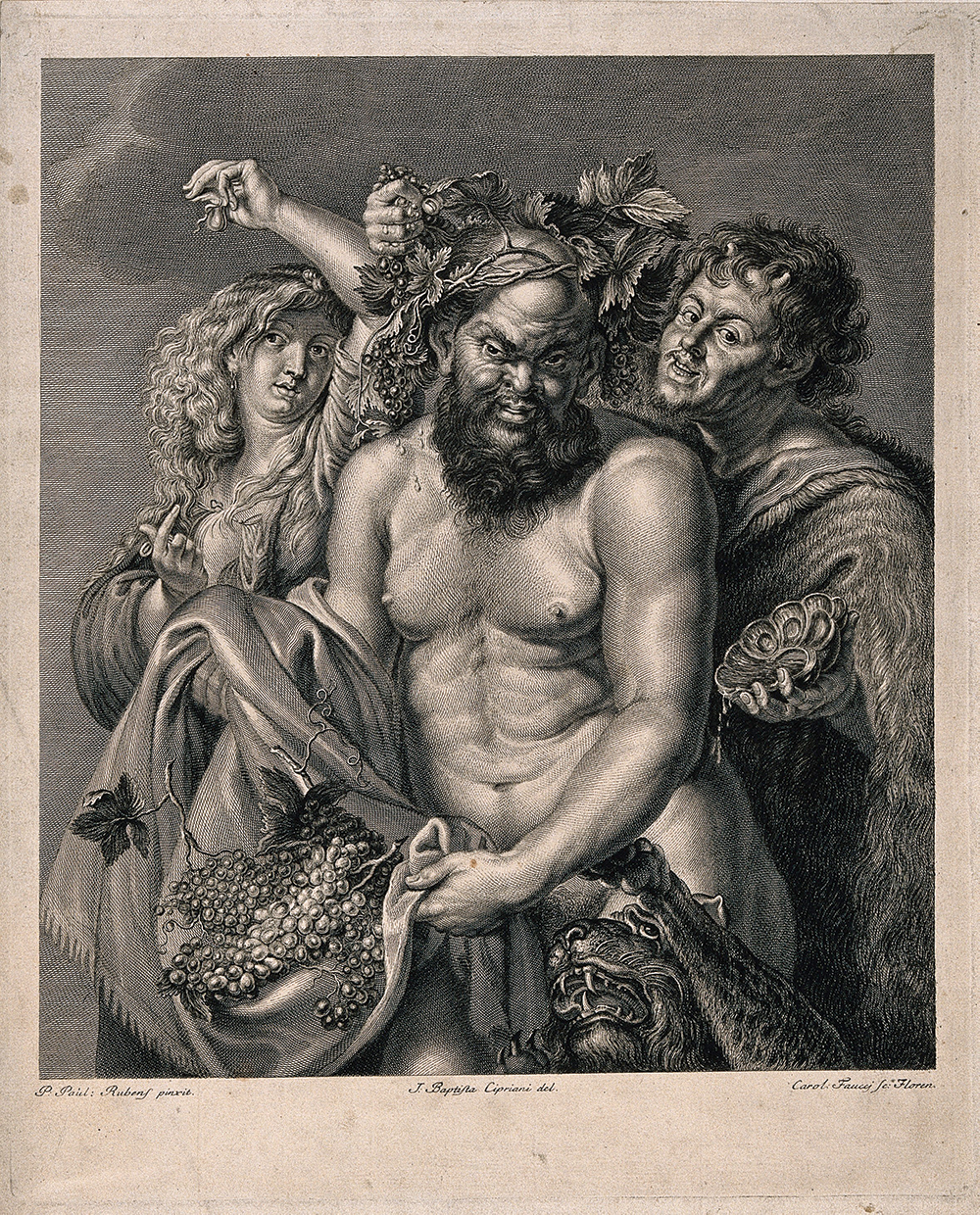 Engraving of Silenus, greek-statues-silenus-holding-grapes-crowned-vines.jpg from Conserving History