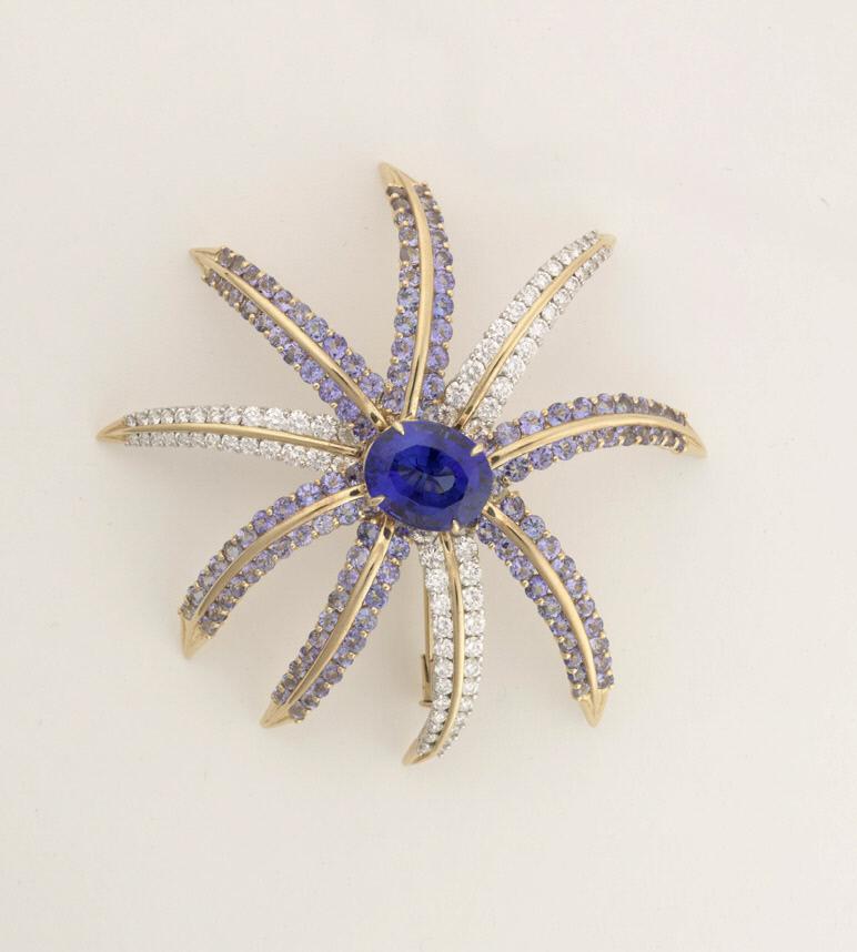 'Fireworks" tanzanite and diamond brooch.
