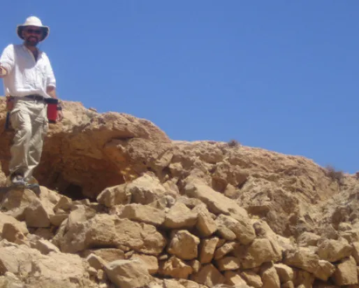 This cave would have been a home for one of the monks of the Deir Mar Musa community, the wall at the front of the photograph shows that they had a small terrace outside the cave, either for a living area or for growing food.
