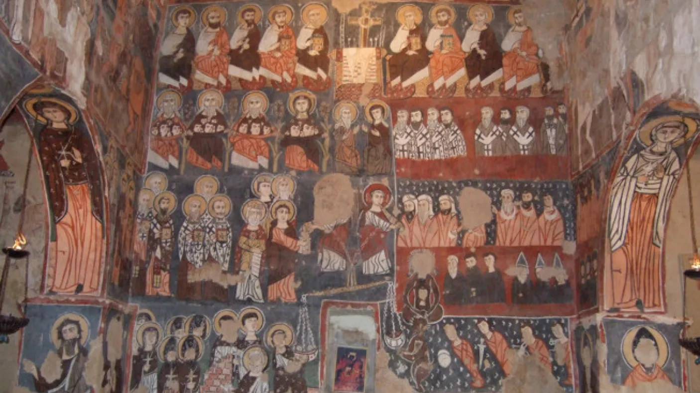 The fresco of the Last Judgement on the West wall of the chapel at Deir Mar Musa.
