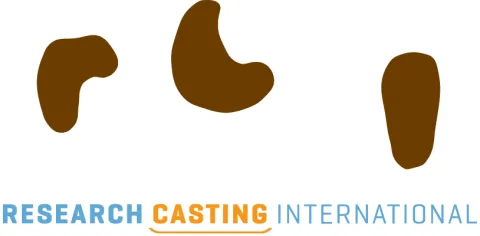 RESEARCH CASTING INTERNATIONAL with stylized text and brown abstract shapes above the text.