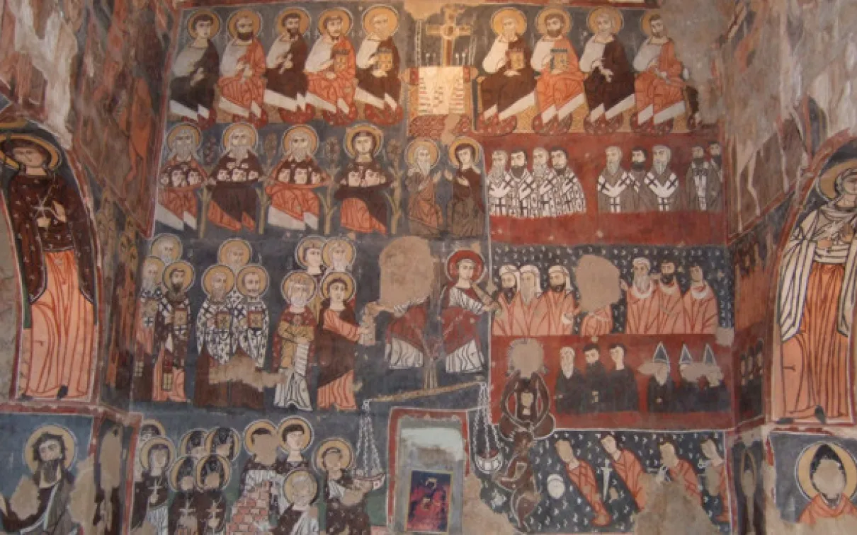 The fresco of the Last Judgement on the West wall of the chapel at Deir Mar Musa.
