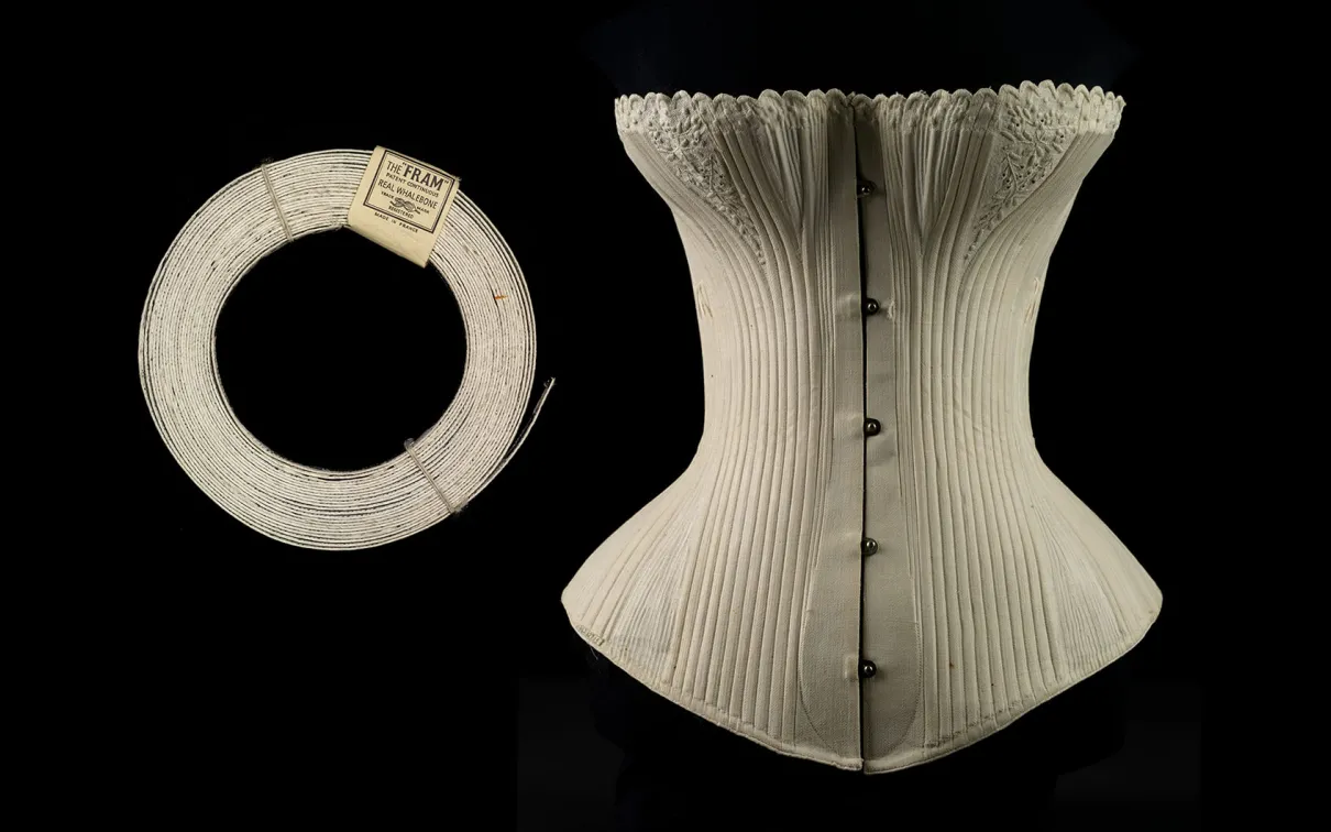 Rouleau de fanon et corset sur fond noir.