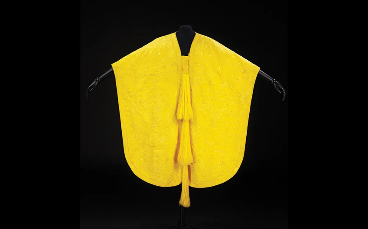 Cape jaune en soie d'araignée dorée