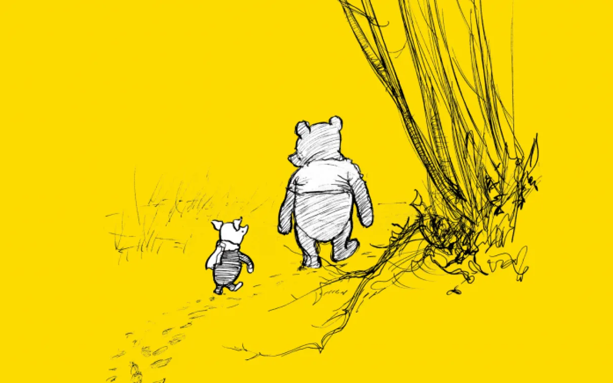 Illustration de Winnie l'Ourson marchant avec Porcinet.