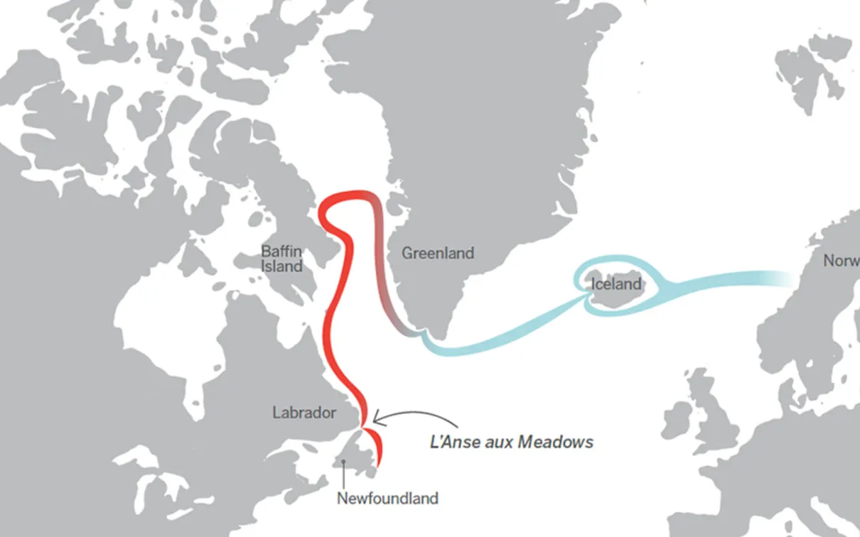 Carte de la route nordique de la Norvège à Terre-Neuve.